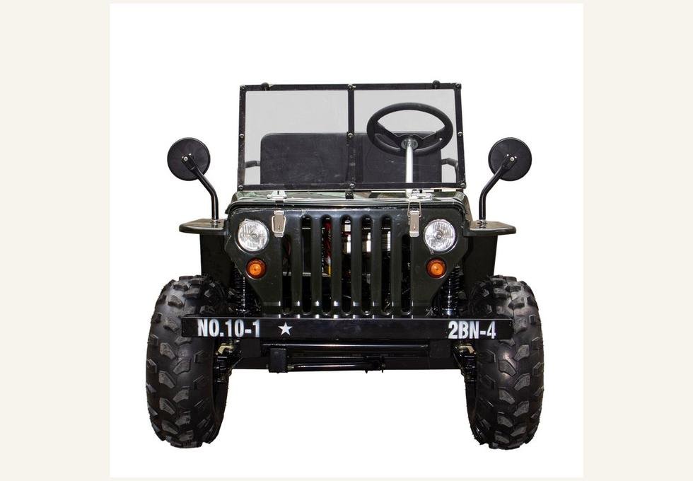 Willys Jeep style kids vehicle front view for wholesale buyers