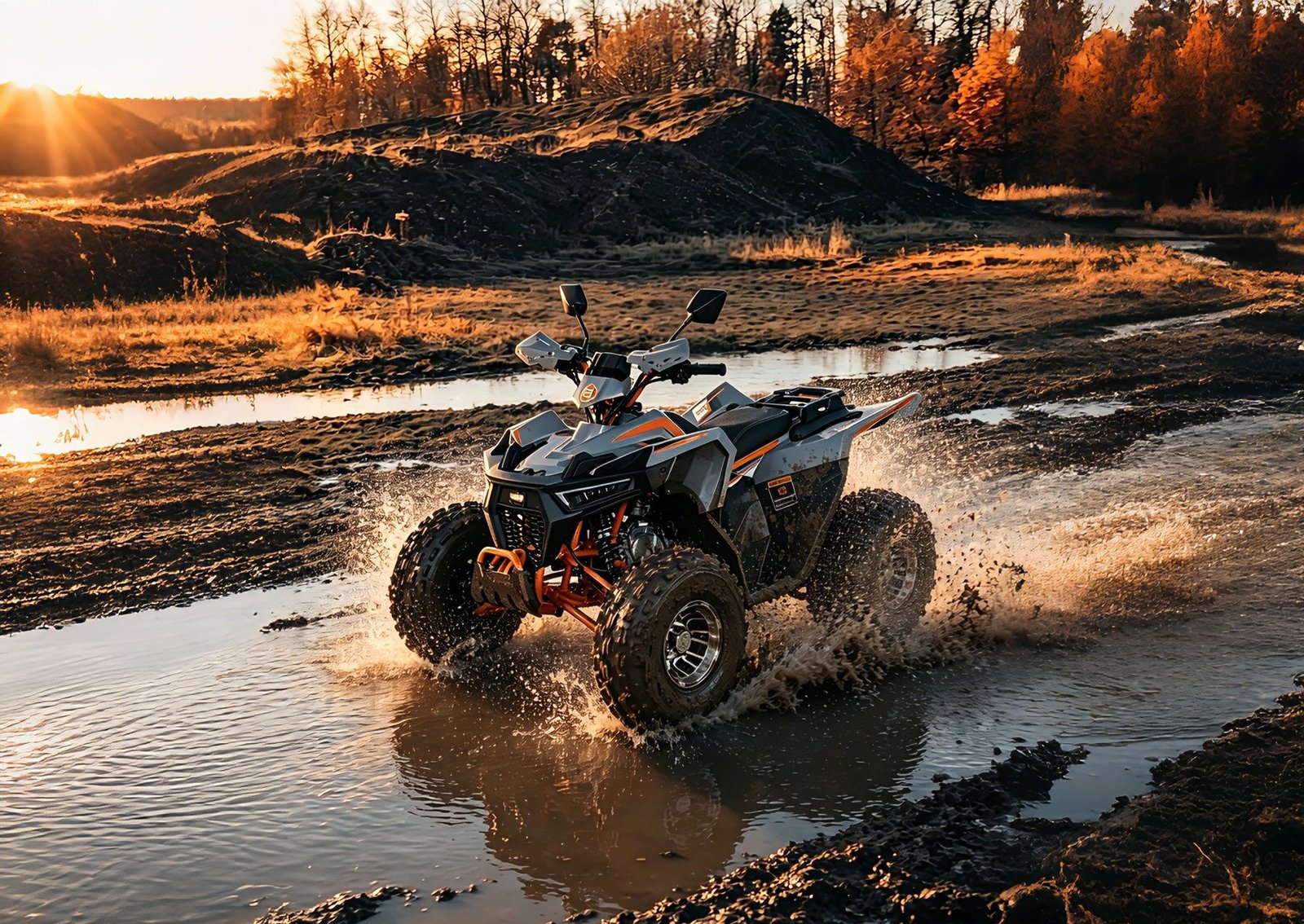 ATV quad bike riding through mud for tour operators and resort rental fleets
