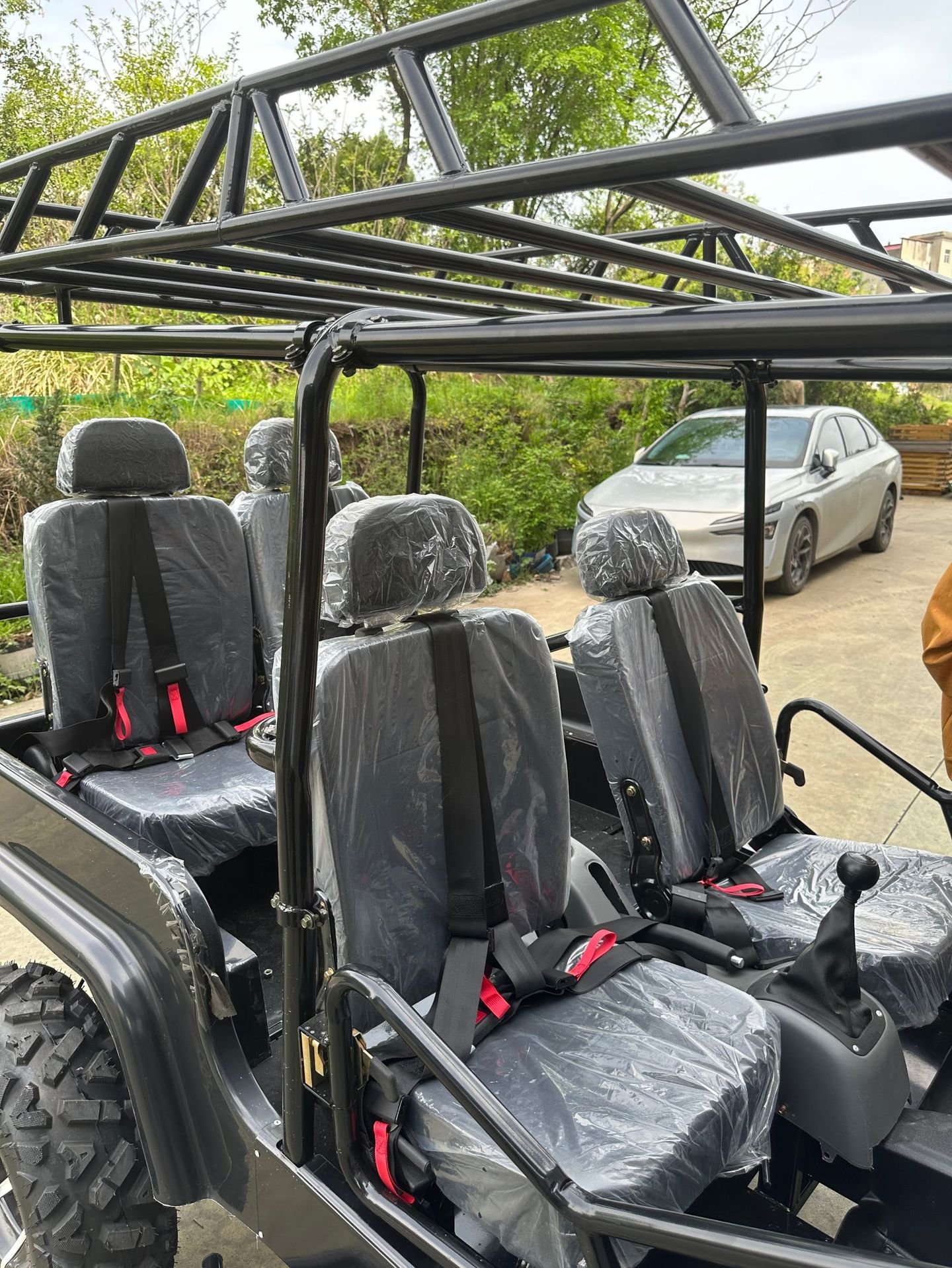 four seat gas jeep with safety belts for resort and adventure park fleets